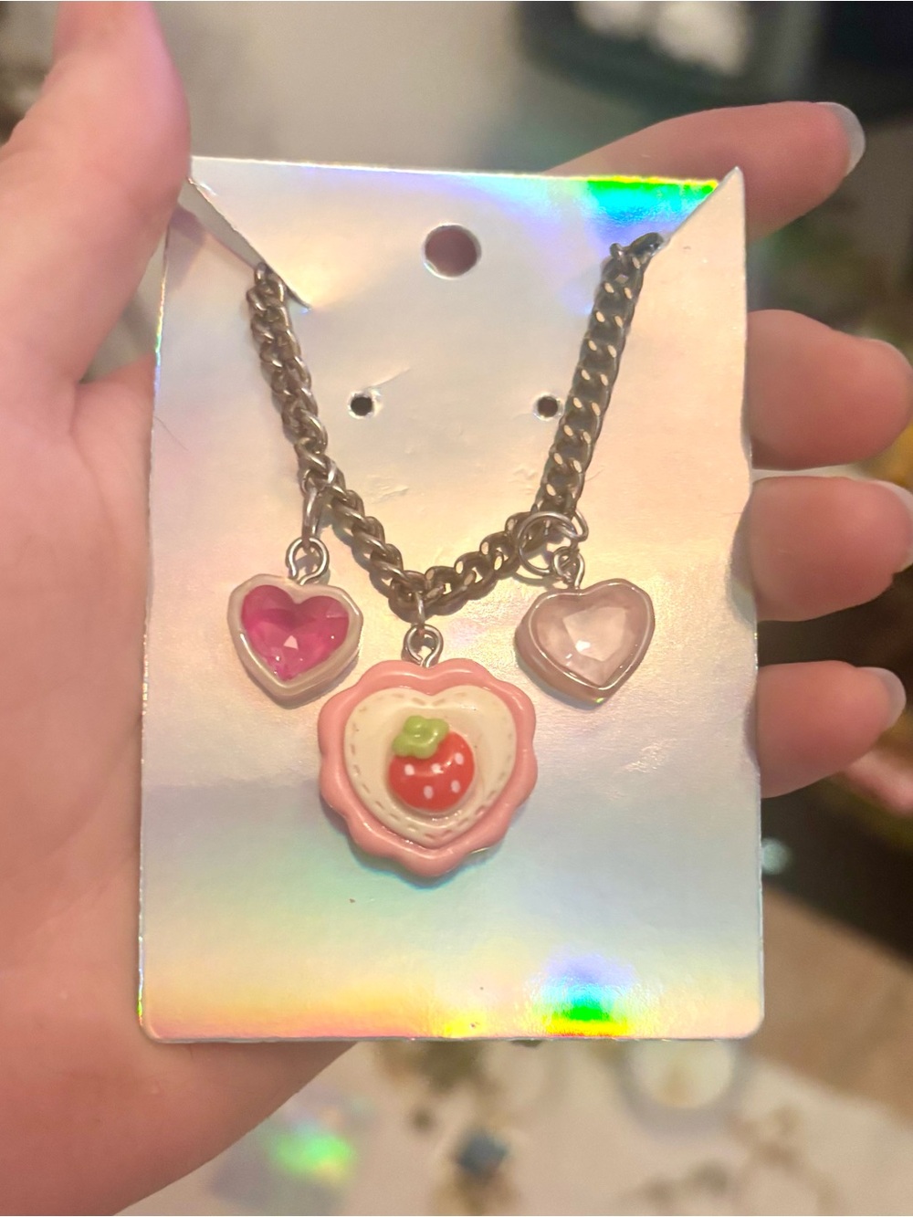 NEW Pink Strawberry Heart Pendant Necklace - Women Jewelry